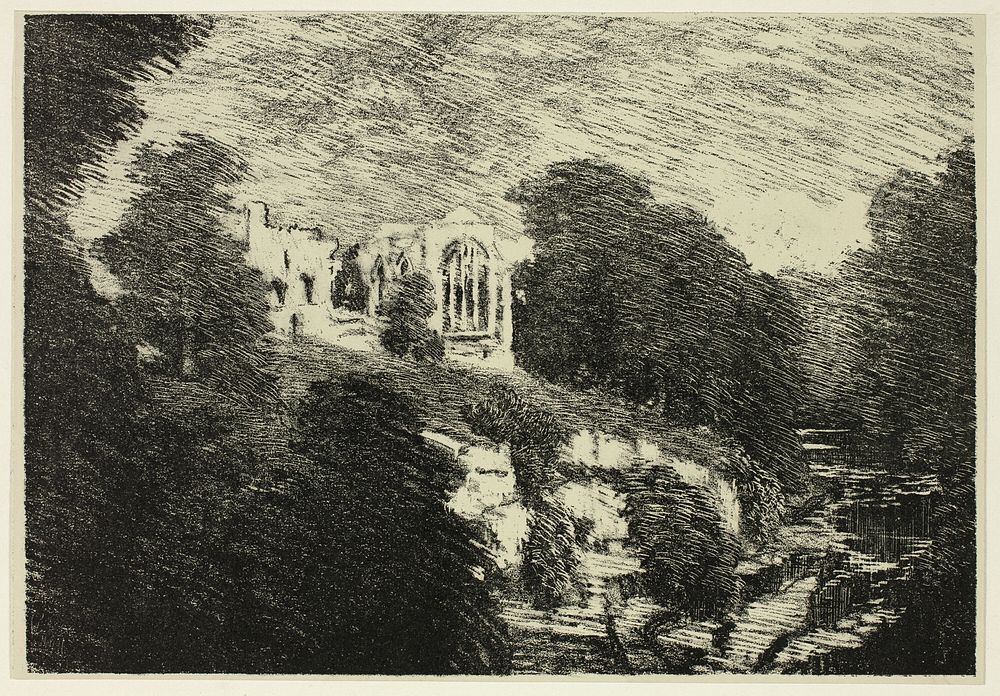 Egglestone Abbey, from the River by Joseph Pennell