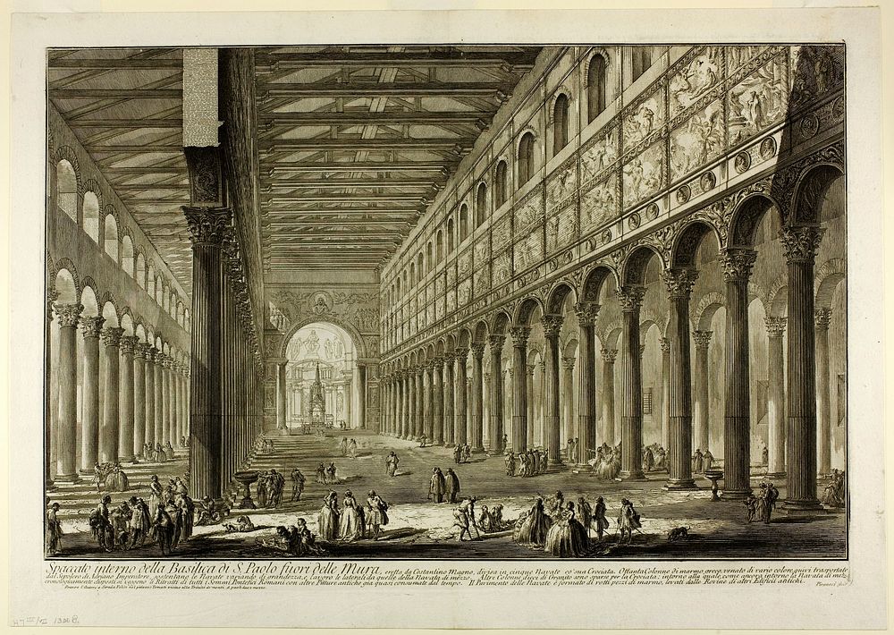 Cut-away view of the interior of the Basilica of S. Paolo fuori delle Mura [St. Paul outside the Walls], from Views of Rome…
