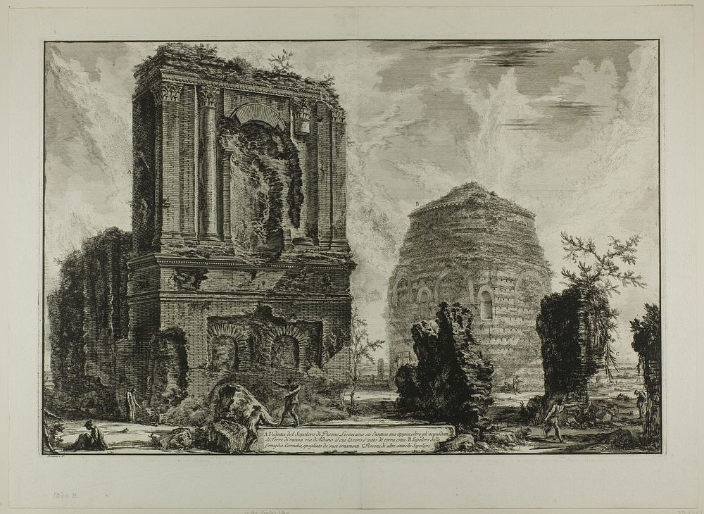 A. View of the Tomb of Licinianus Piso on the ancient Appian Way... B. Tomb of the Cornelii..., from Views of Rome by…