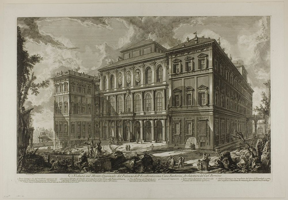 View of the palace of the illustrious Barberini family on the Quirinal Hill, designed by Cavaliere Bernini, from Views of…
