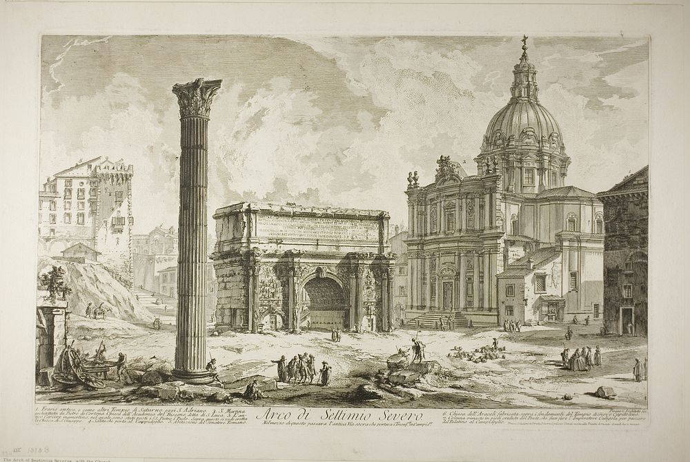 Arch of Septimius Severus through which passed the ancient Sacred Way, bringing victors to the Capitol, from Views of Rome…