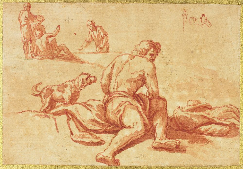 Two Sketches: Man with Dog, Group of Figures by School of Alessandro Magnasco