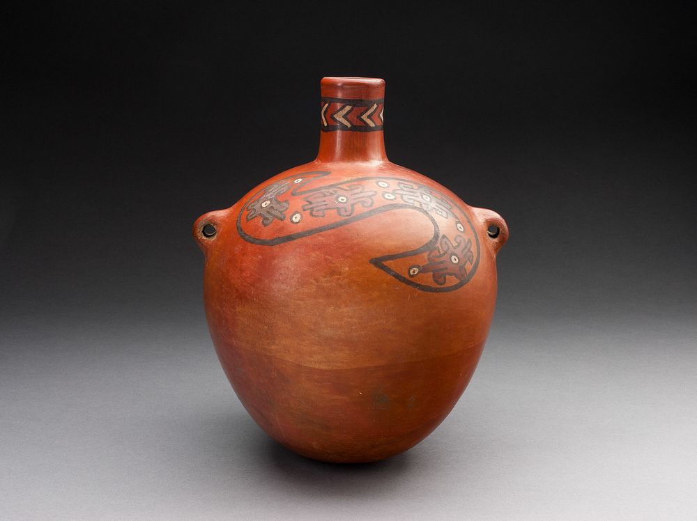 Globular Jar with Abstract Forms in Spirals on Shoulder by Tiwanaku