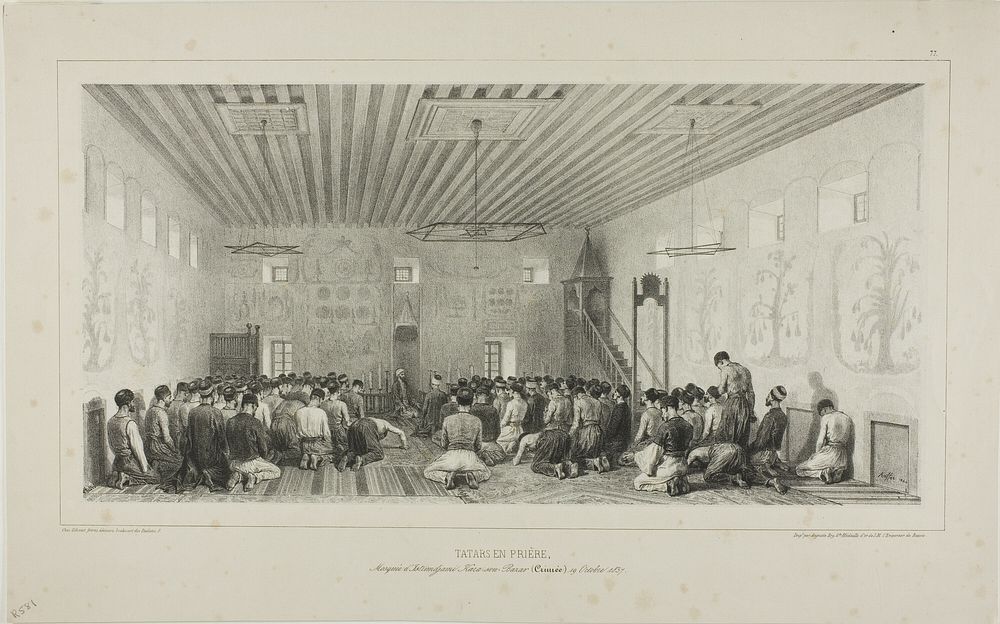 Praying Tartars, Istrimdjami-Kara-sou-Bazar, Crimea, October 19, 1837 by Denis Auguste Marie Raffet