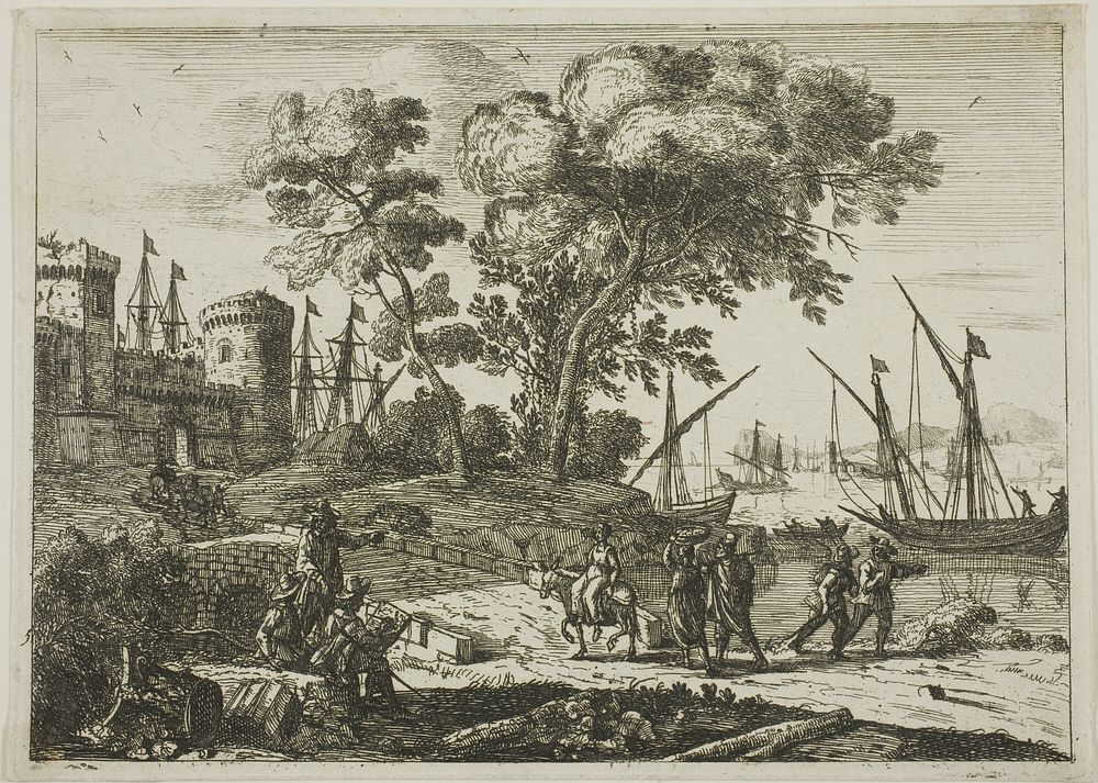 Coast Scene with an Artist Drawing by Claude Lorrain