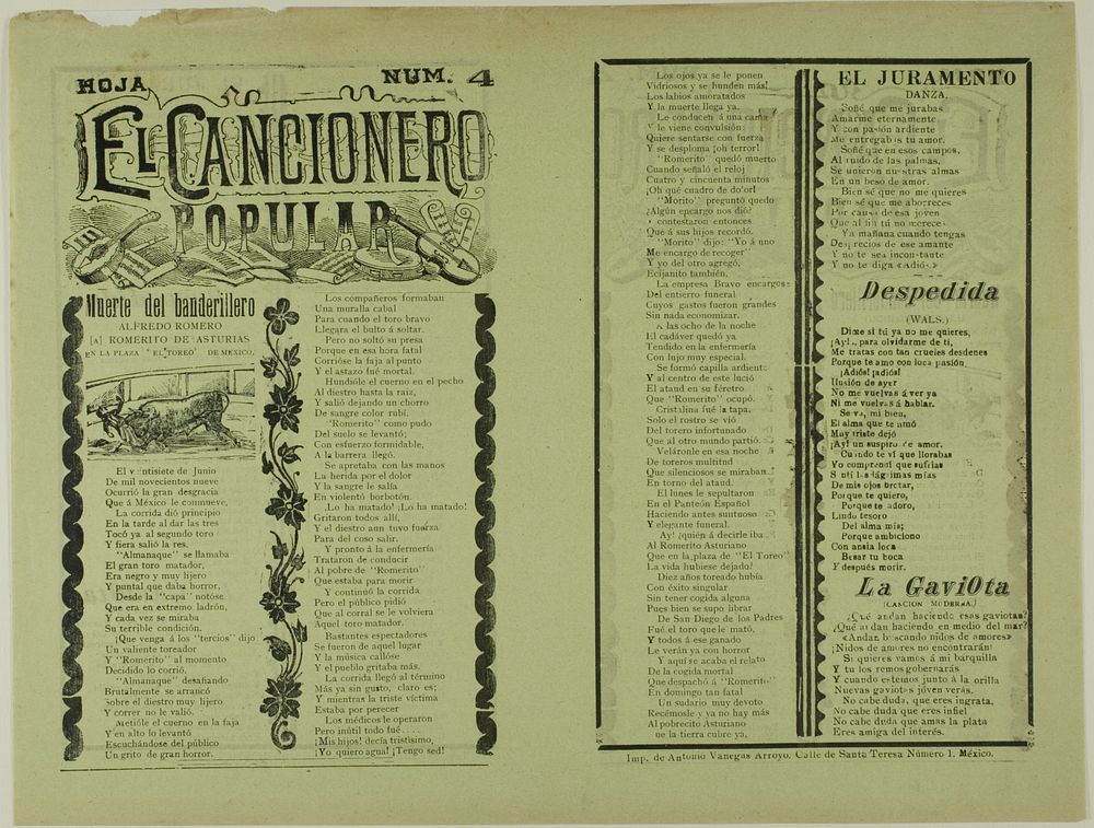 El cancionero popular, hoja num. 4 (The Popular Songbook, Sheet No. 4) by Manuel Manilla