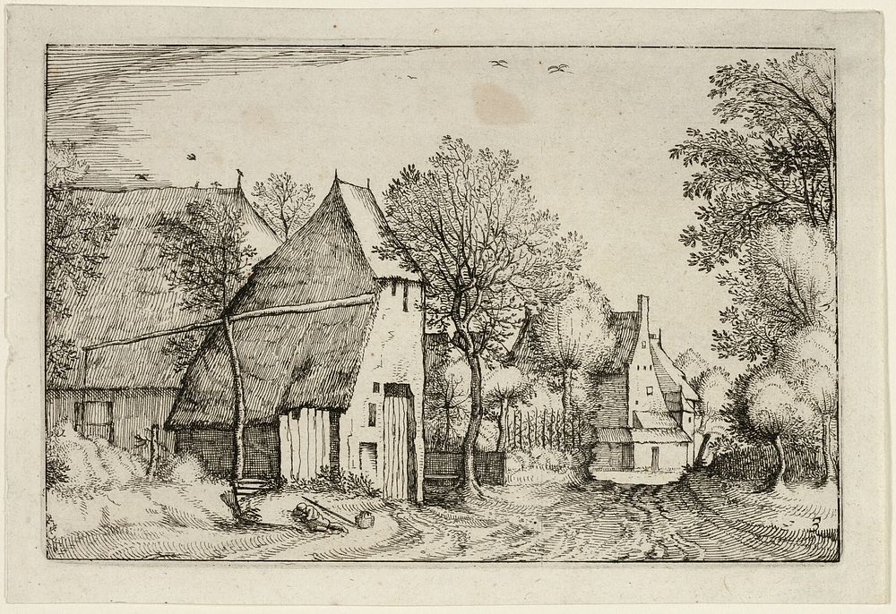 Village Road, plate three after Pictures of Farms, Country Houses and Rustic Villages (Praediorum villarum et rusticarum…