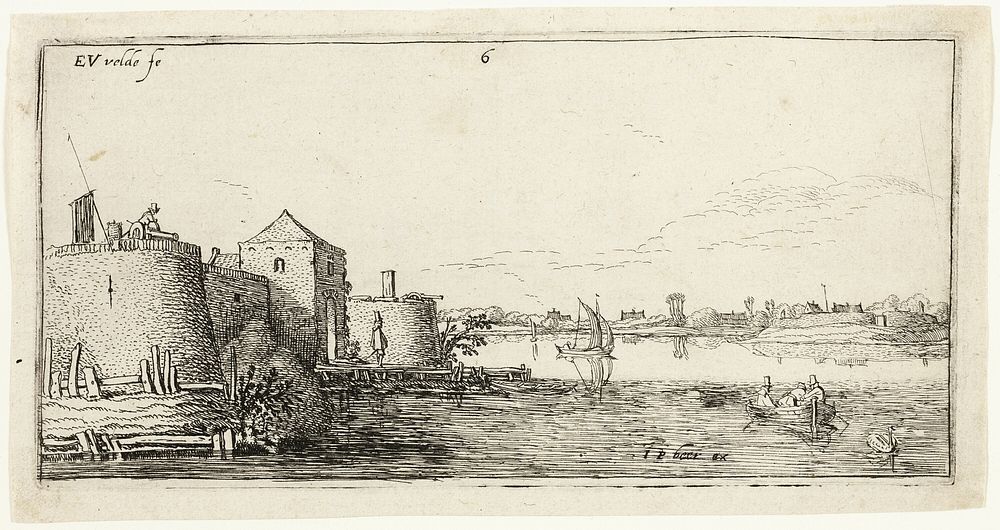 Ten Landscapes: Walled River Town to the Left of a River by Esaias van de Velde, I
