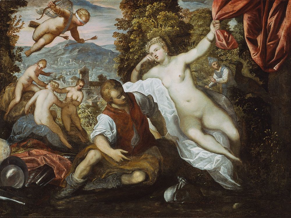 Venus and Mars with Cupid and the Three Graces in a Landscape by Domenico Tintoretto