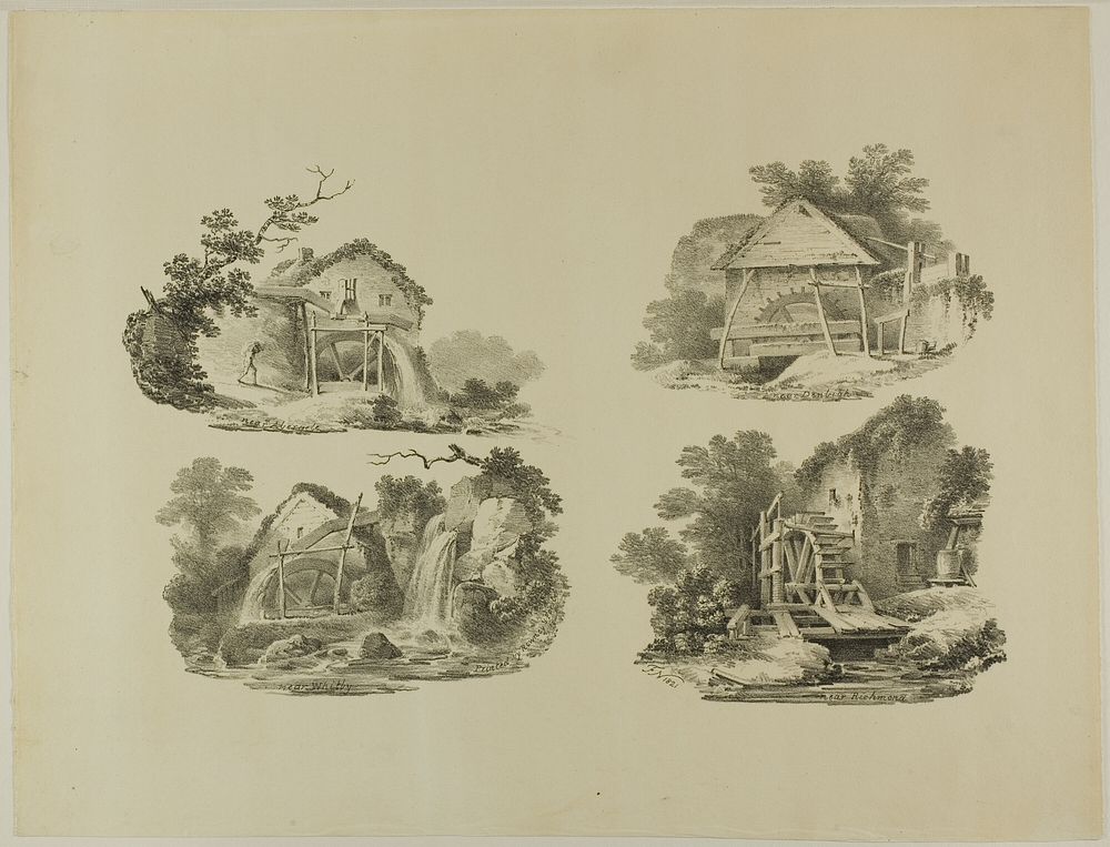 Mill Wheels near Abergele, Denbigh, Whitby, Richmond by Francis Nicholson