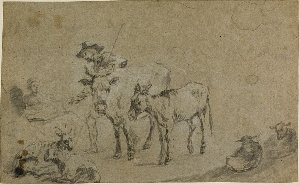 Herdsman with Cow, Donkey, Sheep by Nicolaes Berchem