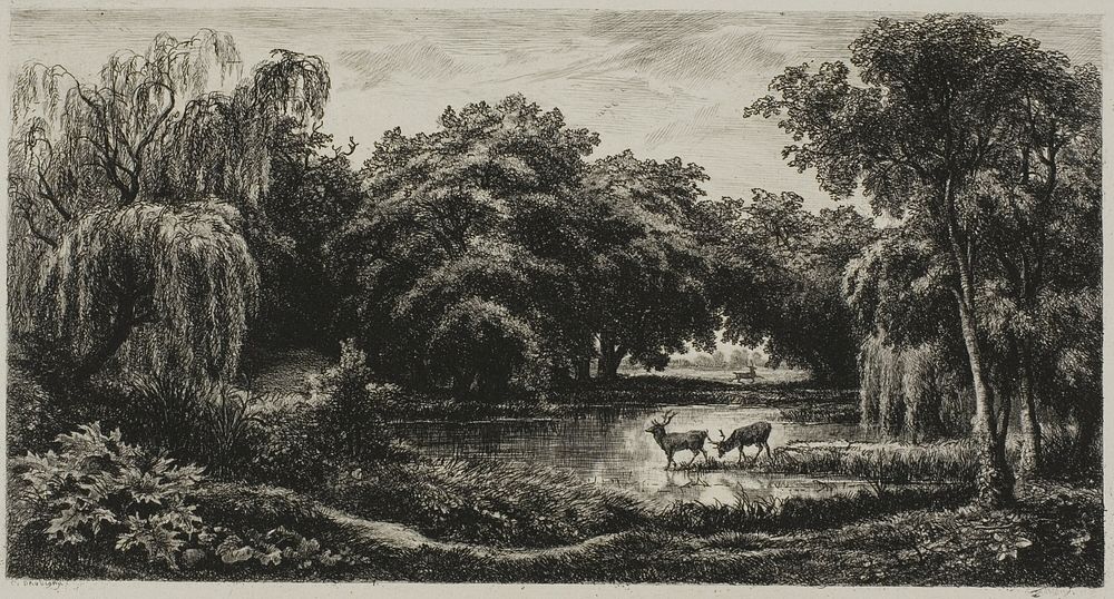 Marsh with Stags by Charles François Daubigny