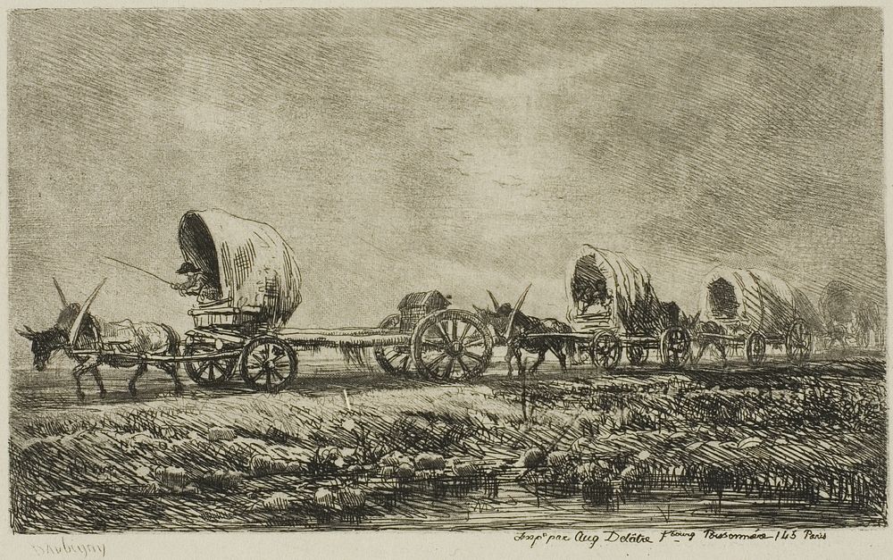 Covered Wagons (Souvenir of the Morvan) by Charles François Daubigny