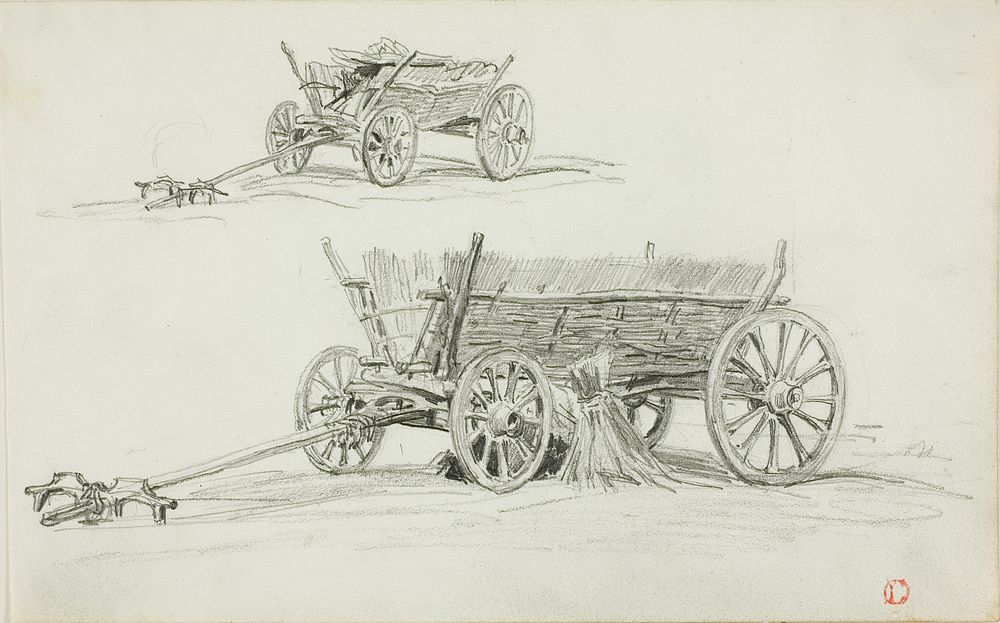Two Sketches of an Ox Cart by Charles François Daubigny