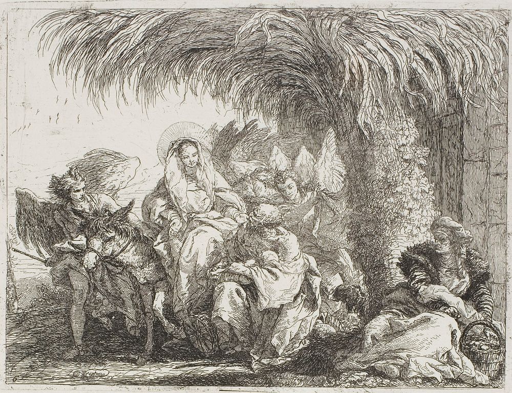 The Holy Family Under a Palm Tree, plate six from The Flight into Egypt by Giovanni Domenico Tiepolo