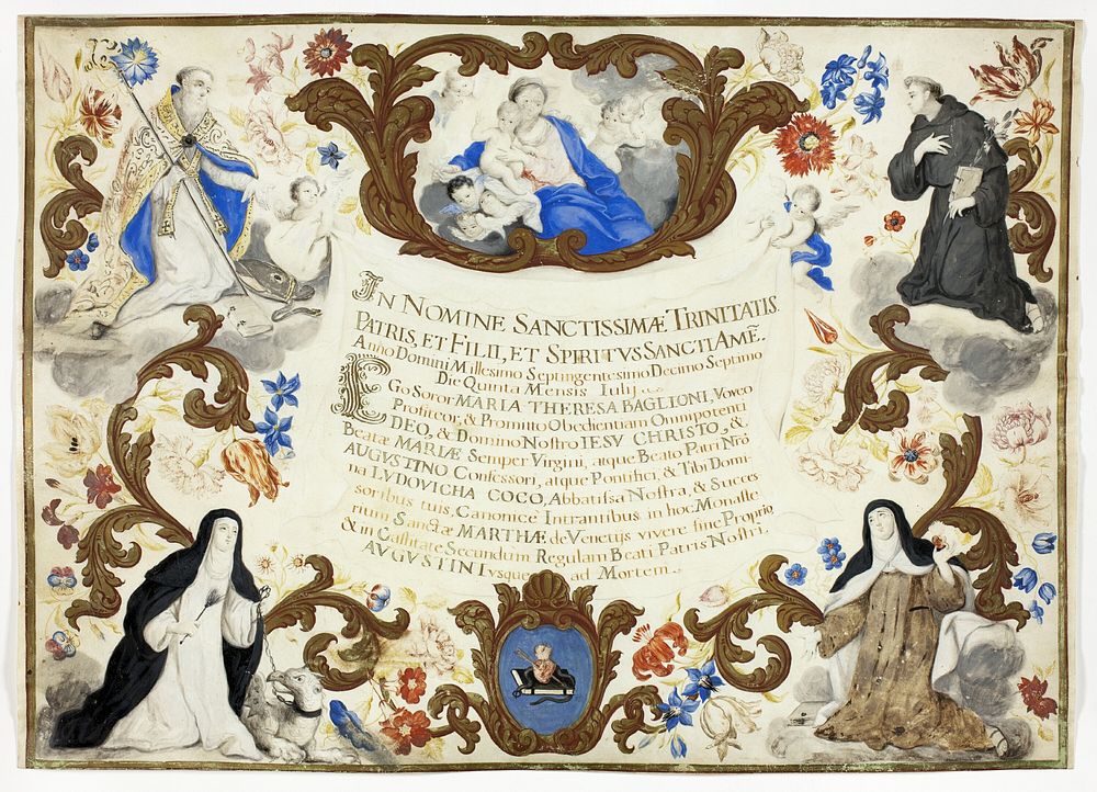 Investiture Certificate of Sister Maria Theresa Baglioni by Unknown artist