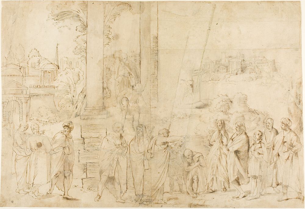 Saint Paul Baptizing Dionysus the Areopagite (recto); Sketches of Baby, Hands (verso) by Antonio Carracci