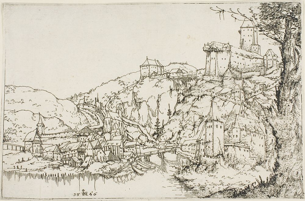 Landscape with River, Town and Castle by Augustin Hirschvogel
