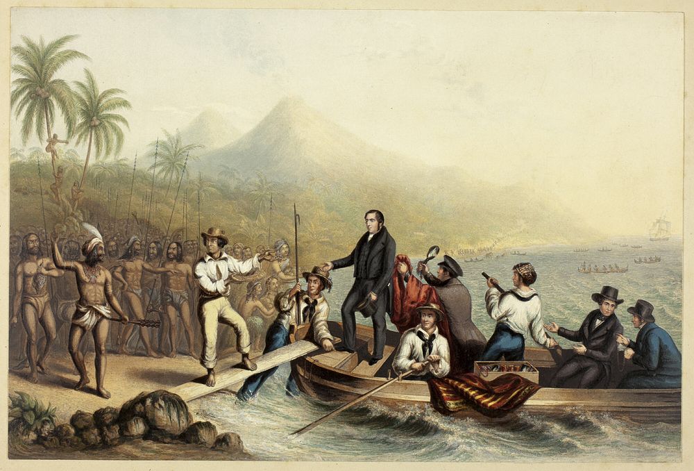 The Reception of the Rev. J. Williams, at Tanna in the South Seas, the Day Before He was Massacred by George Baxter