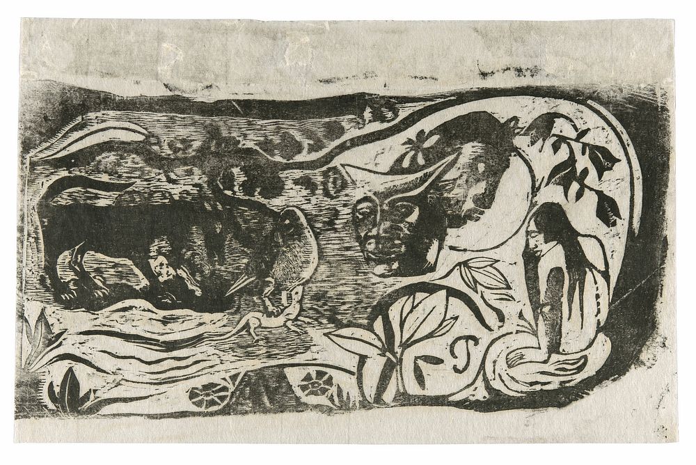 Plate with the Head of a Horned Devil, from the Suite of Late Wood-Block Prints by Paul Gauguin