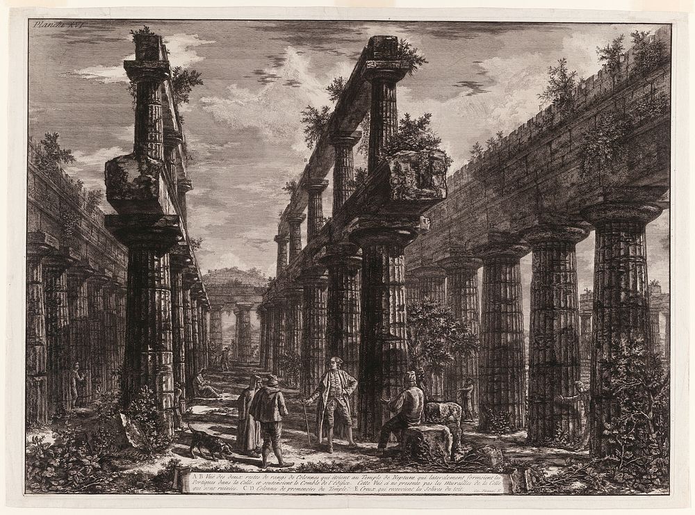A., B. View of the remains of the two rows of columns in the Temple of Neptune which originally formed the colonnades along…