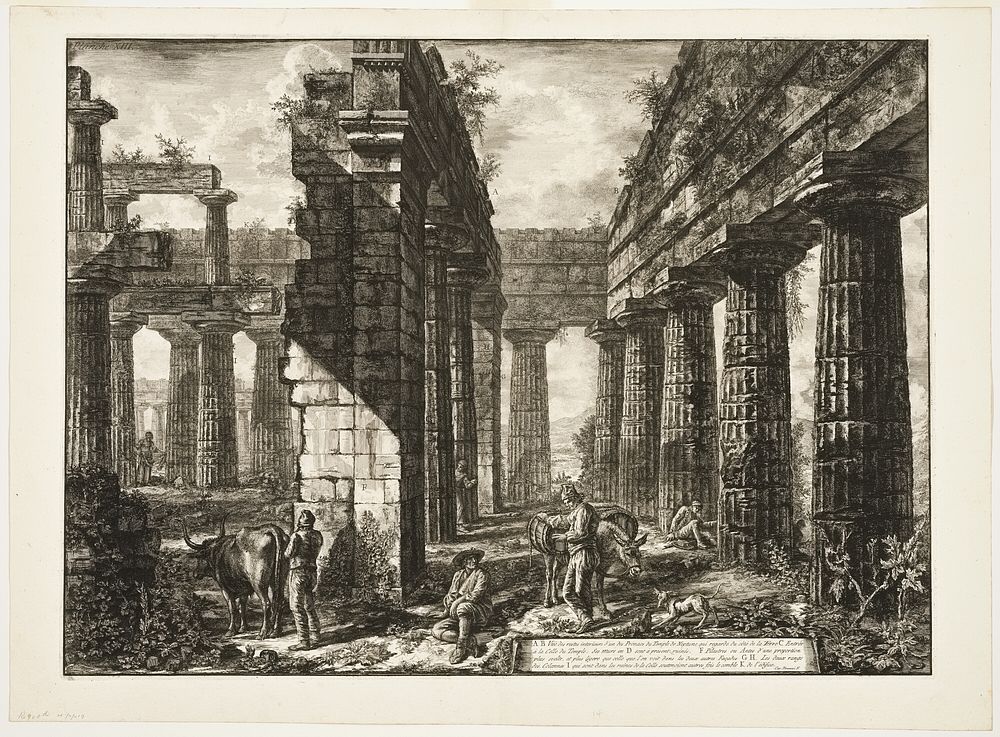 Interior view of the remains of one of the pronaoi of the Temple of Neptune which faces inland, from Different views of…
