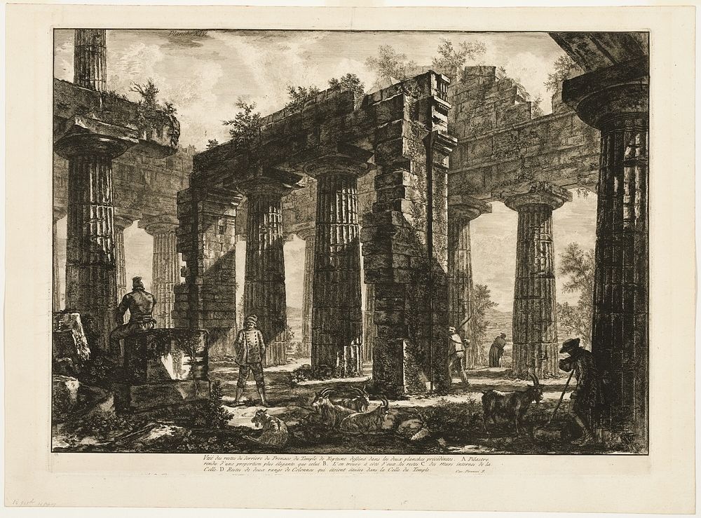 Rear view of the remains of the pronaos of the Temple of Neptune, drawn in the two preceding plates, from Different views of…