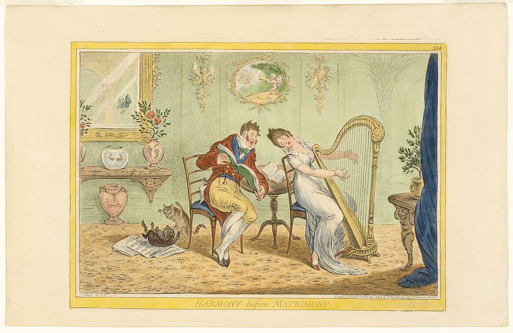 Harmony Before Matrimony (recto); Clearing the Five Bar Gate (verso) by James Gillray