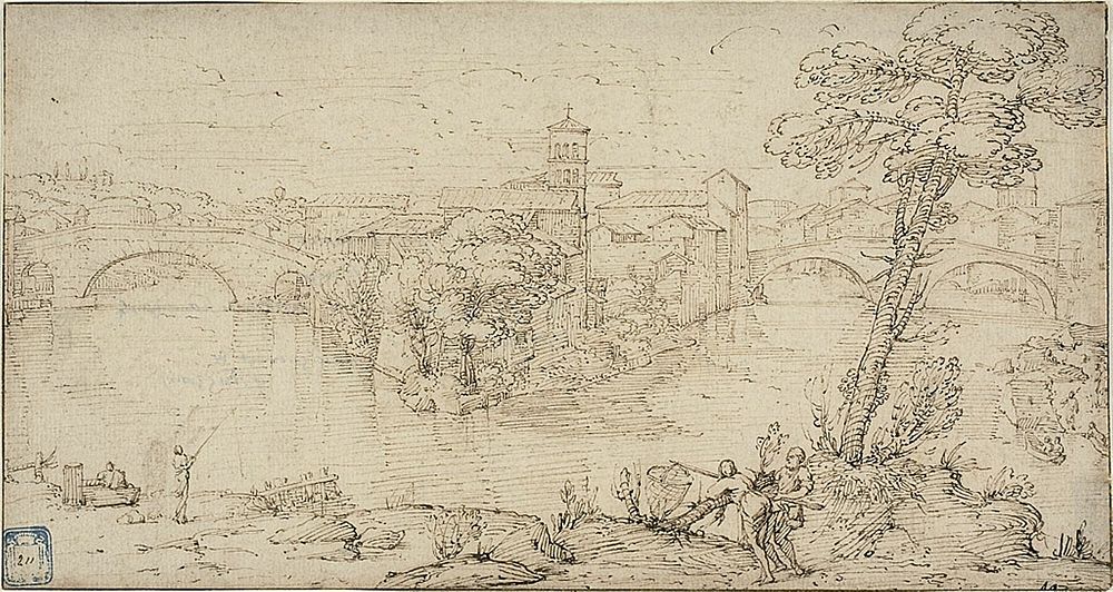 View of Isola Tiberina by Giovanni Francesco Grimaldi