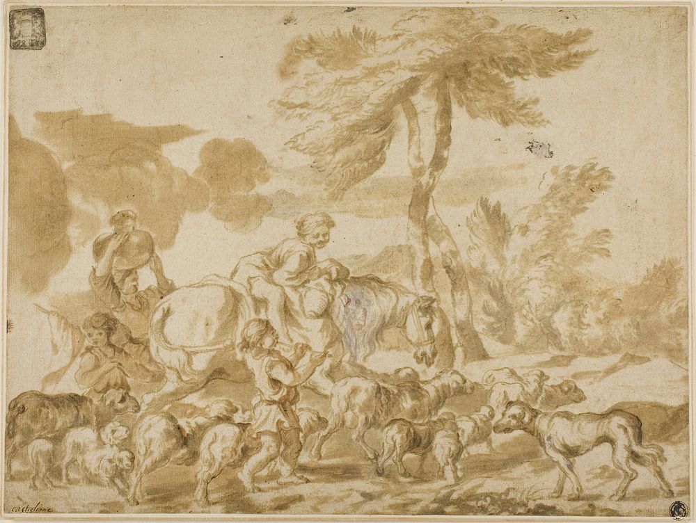 Peasant Family with Sheep and Dog by Giovanni Benedetto Castiglione