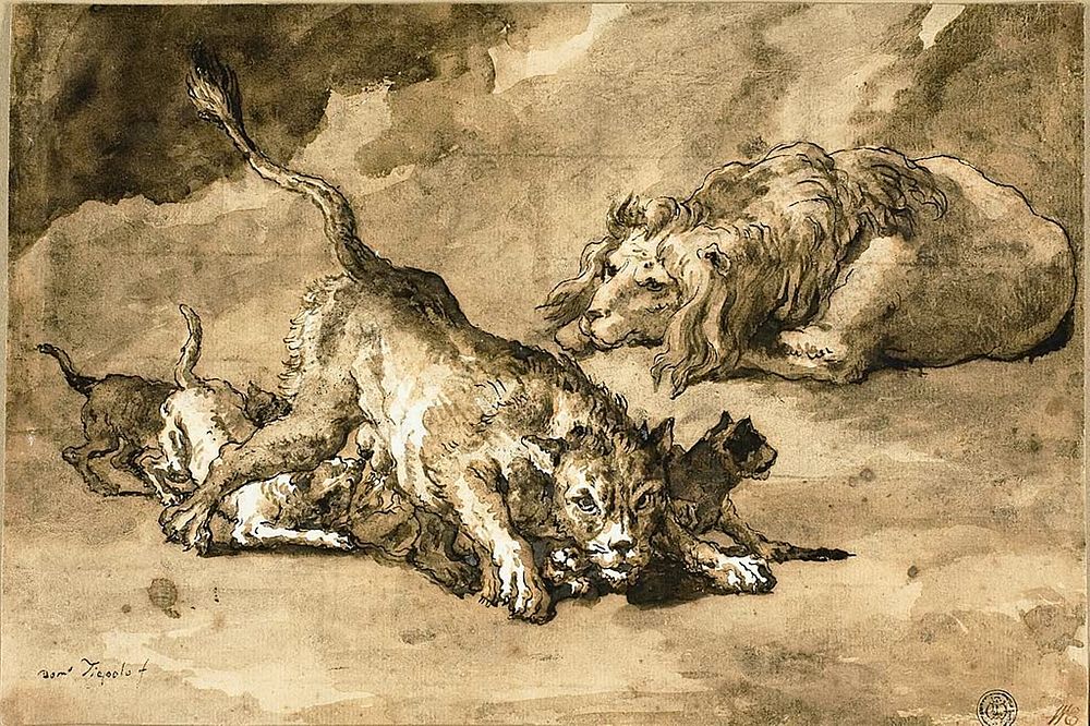 Lion, Lioness and Cubs by Giovanni Domenico Tiepolo