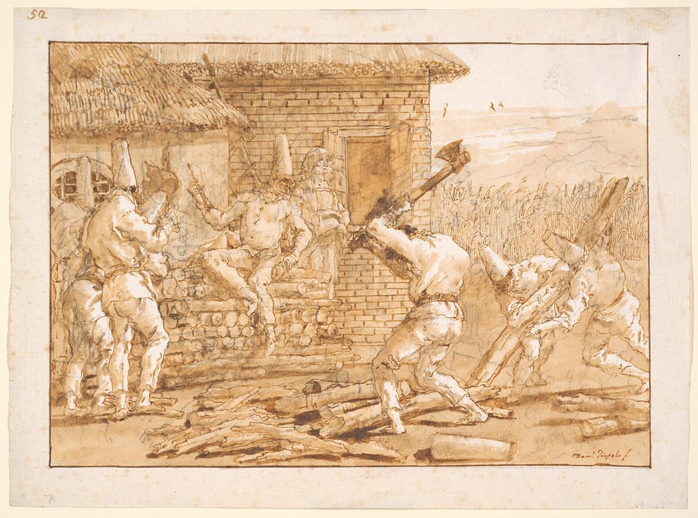 Punchinello Chopping Logs by Giovanni Domenico Tiepolo