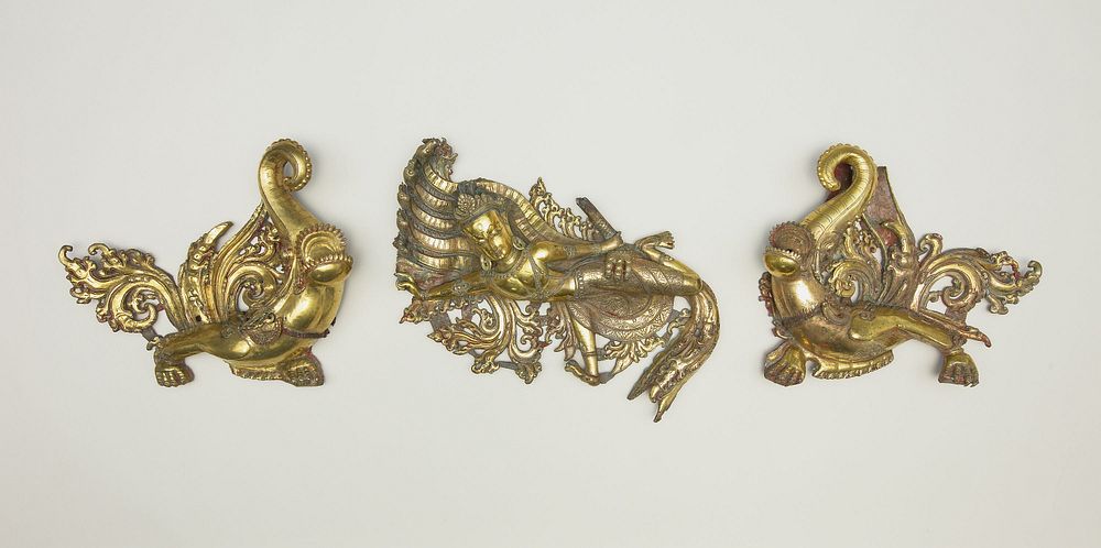 Set of Three Shrine Ornaments with Two Crocodiles (Makara) and a Serpent King (Nagaraja)