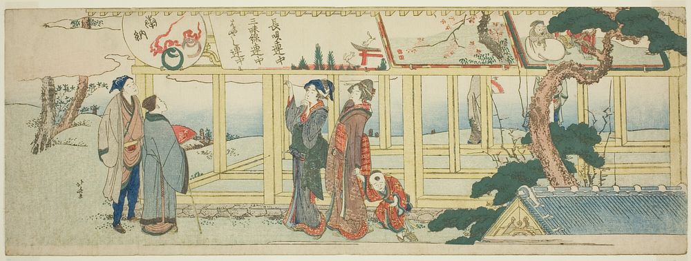 Viewing votive paintings by Katsushika Hokusai