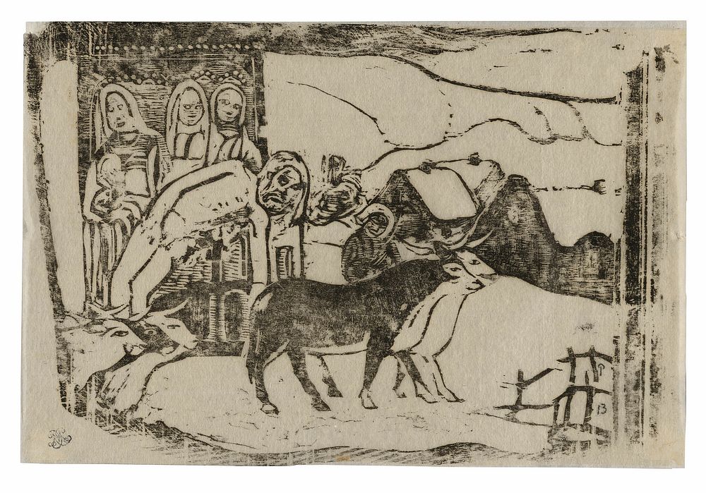 Wayside Shrine in Brittany, from the Suite of Late Wood-Block Prints by Paul Gauguin