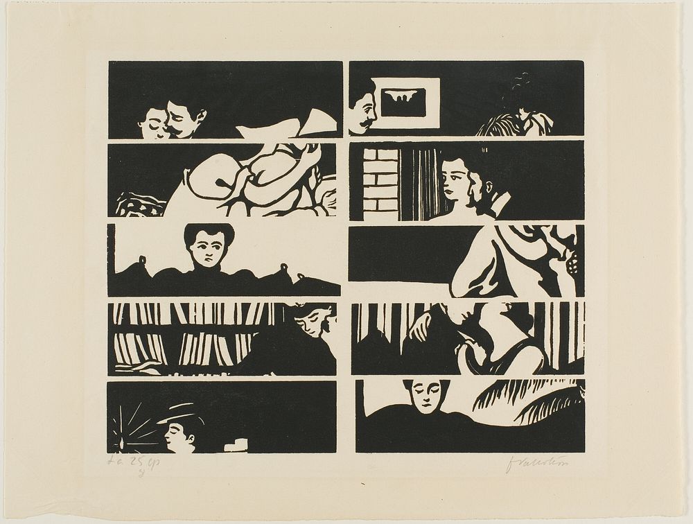 Cancellation sheet, fragments of ten woodblocks from Intimacies by Félix Edouard Vallotton