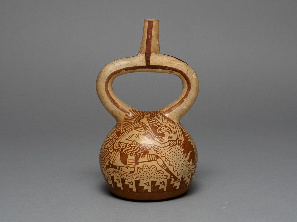 Stirrup Spout Vessel Depicting Costumed Runners by Moche