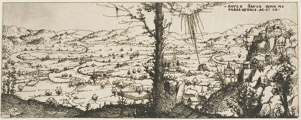 Landscape with a Tree in Center of Foreground by Augustin Hirschvogel