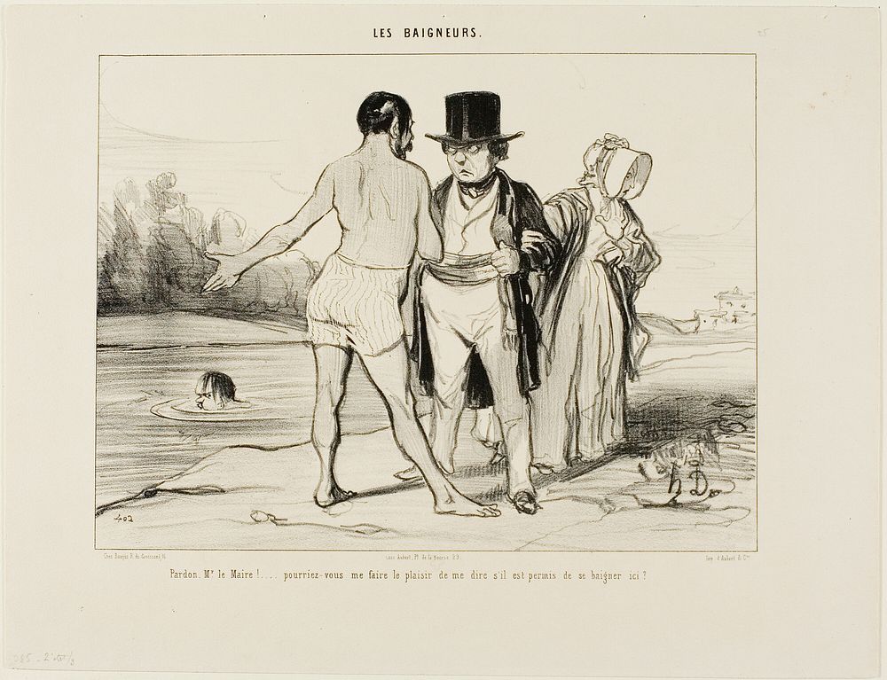 “Pardon me, Mayor.... would you please be so kind to tell me whether swimming is allowed here?,” plate 25 from Les Baigneurs…