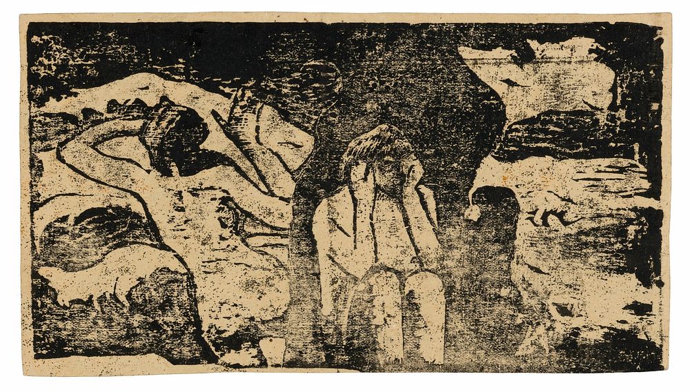 At the Black Rocks, from the Suite of Late Wood-Block Prints by Paul Gauguin