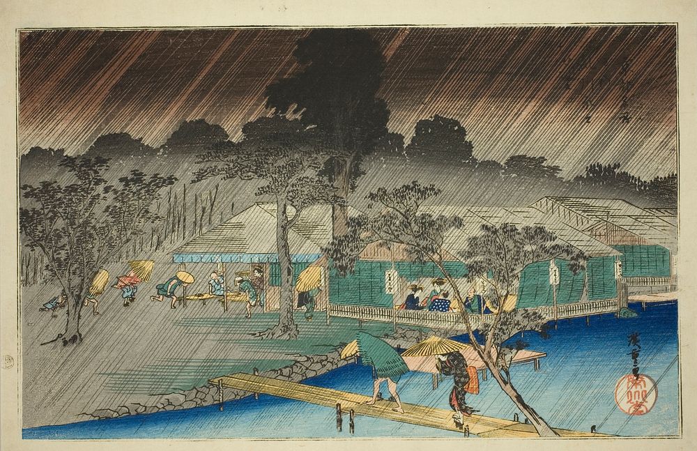 Evening Shower at the Bank of Tadasu River (Tadasugawara no yudachi), from the series "Famous Places in Kyoto (Kyoto meisho…