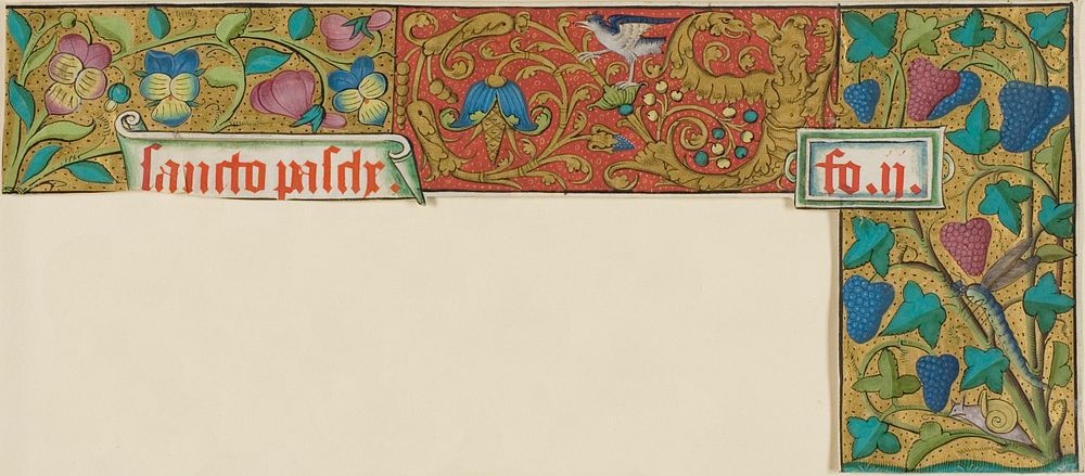 Illuminated Border with Snail, Insect, Bird, Grotesques and Flowers from a Manuscript