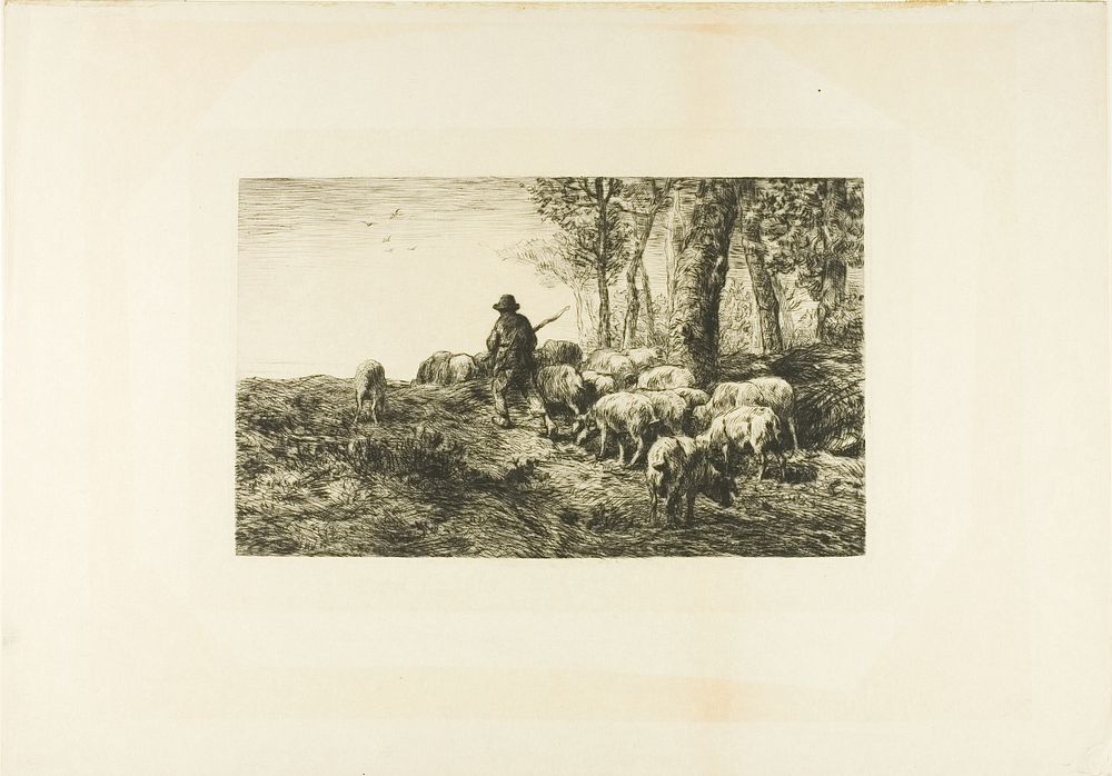 Herd of Pigs with Swineherd by Charles Émile Jacque