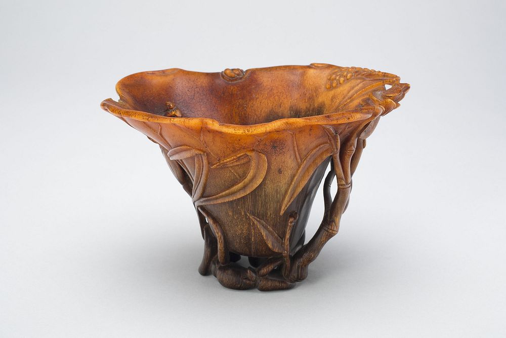 Cup in the Form of an Open Lotus Leaf, with Water Weeds and Grasses Amongst Lotus Buds and Stalks