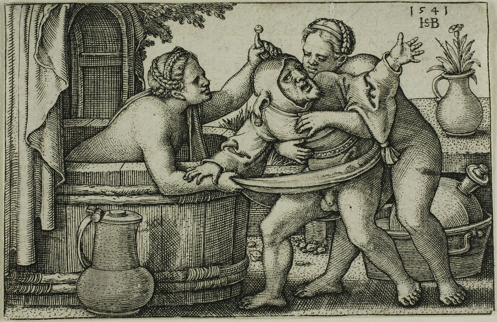 Buffoon and Two Bathing Women by Hans Sebald Beham