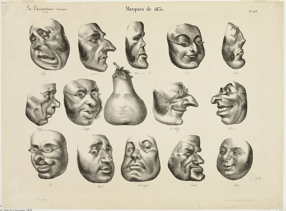 Masks of 1831, plate 143 from La Caricature by Honoré-Victorin Daumier