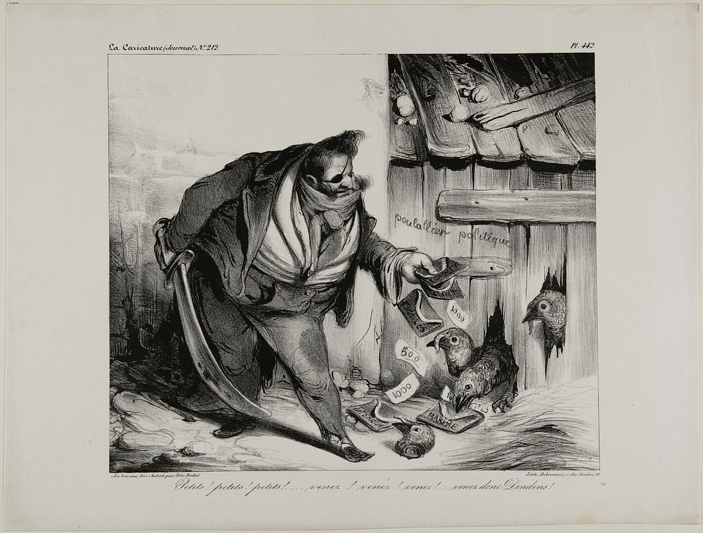 Come Here Little Chick, Chick..... Chick... Chick, Come Little Turkeys, plate 442 by Honoré-Victorin Daumier