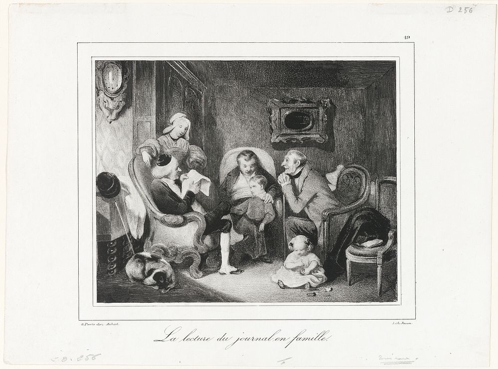 Reading the newspaper in the family circle by Honoré-Victorin Daumier
