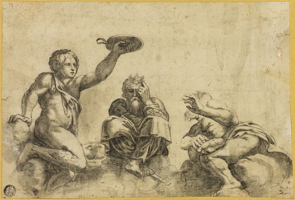 Time Seated on Clouds, Flanked by Two Other Angels by Giulio Romano