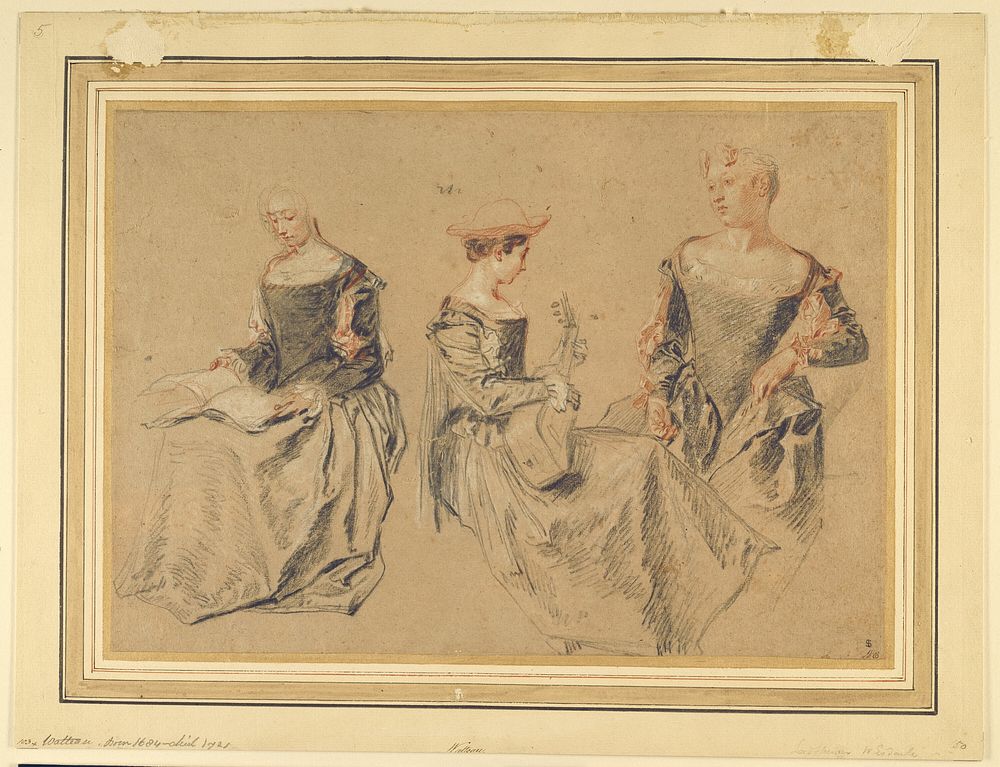 Three Studies of Seated Women by Jean Antoine Watteau